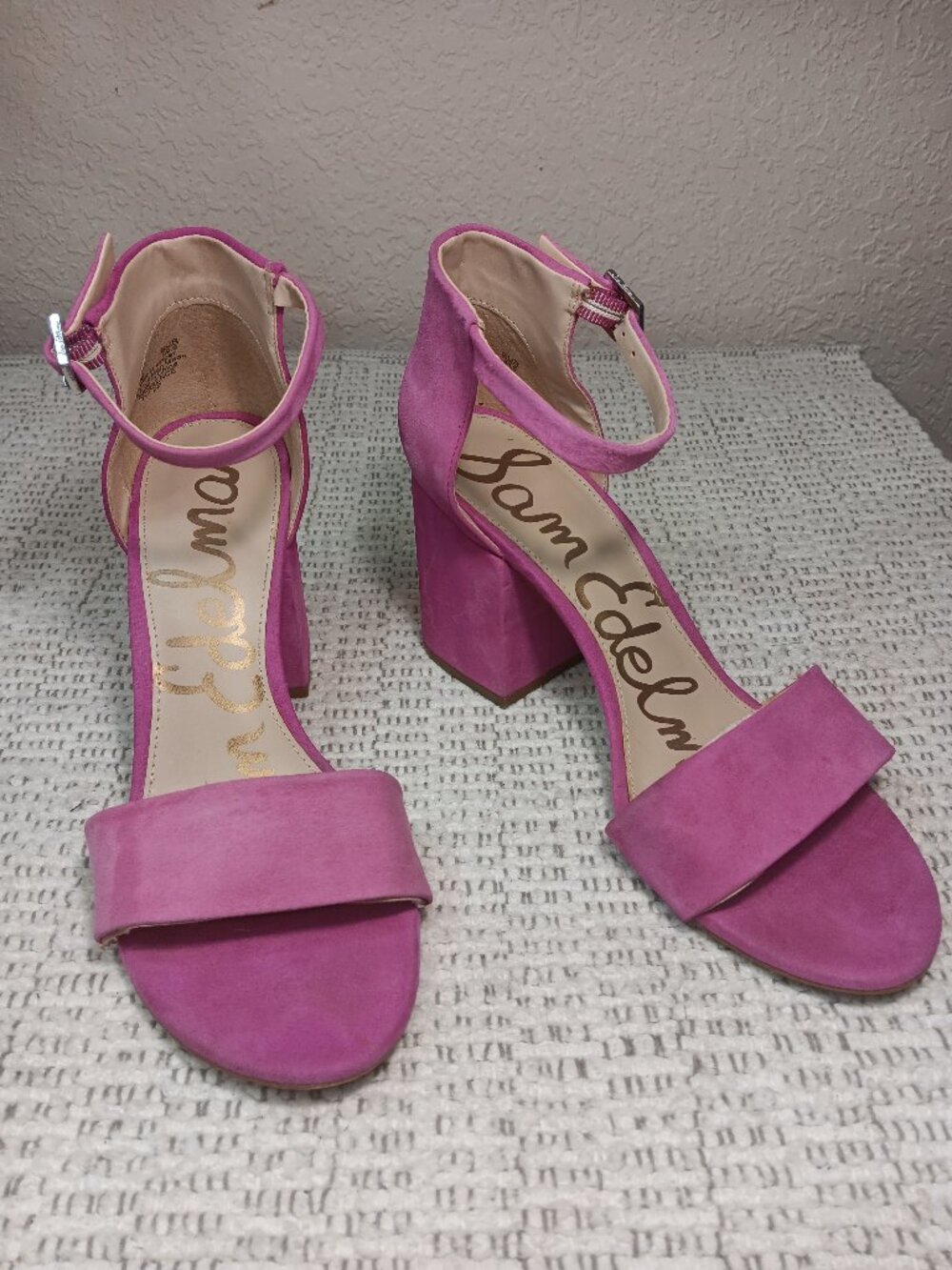 Sam Edelman Women's 'Torrence' Hot Pink Suede Ankle Strap Block Heel Sandals 9.5